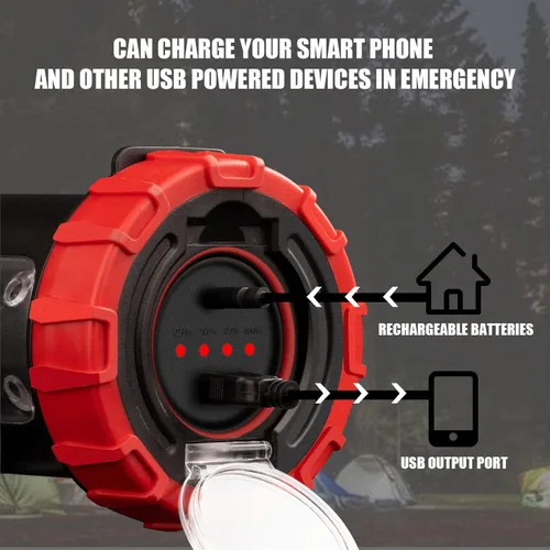 Vista 4 de Anhay Linterna LED recargable para campamento, linterna regulable con gancho, foco impermeable para emergencias de huracanes, al aire libre