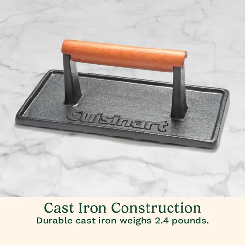 Vista 5 de Cuisinart - Prensa de parrilla de hierro fundido con mango de madera, prensa de hamburguesa rectangular antiadherente de alta resistencia con mango