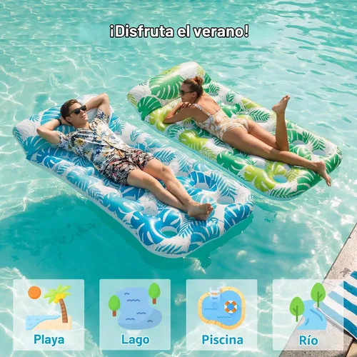Vista 6 de FindUWill Inflatable Pool Float Lounger, 2 Pack Pool Floaties Rafts for Adults, Floating Lounger with Headrest