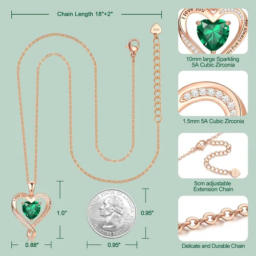 Vista 5 de Infinity Heart Pendant Necklace for Women 925 Sterling Silver, Rose Gold Birthstone Necklace for Women, Anniversary Birthday Gifts for Her Wife