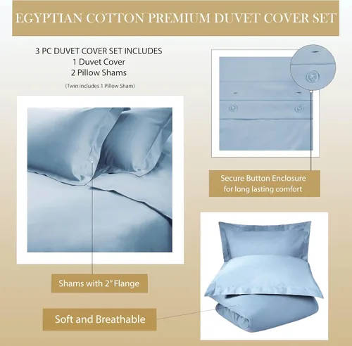 Vista 6 de Superior Juego de funda de edredón de algodón egipcio de 1500 hilos, fundas de edredón suaves, artículos esenciales de ropa de cama de lujo, cierre