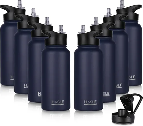 Vista 56 de HASLE OUTFITTERS Botella de agua aislada de 22 onzas, botella de agua de acero inoxidable de doble pared de boca ancha con tapa de popote y tapa