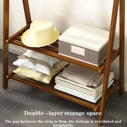 Vista 6 de Perchero de madera de bambú, con estantes de almacenamiento, estante para colgar ropa, para entrada, sala de estar, dormitorio