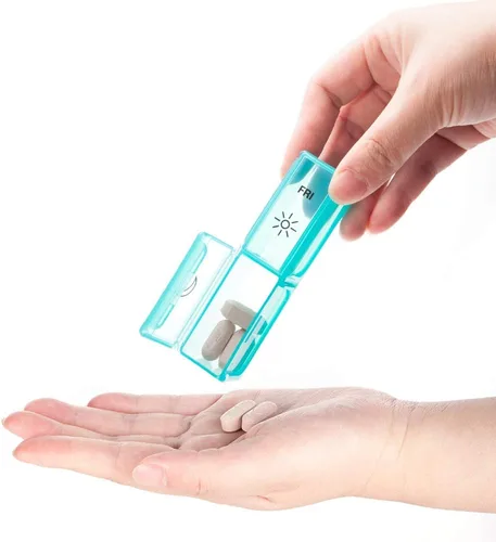 Vista 5 de BUG HULL Pastillero organizador 2 veces al día, pastillero semanal grande AM PM, 7 días pastillero, recipientes de vitaminas de día y noche