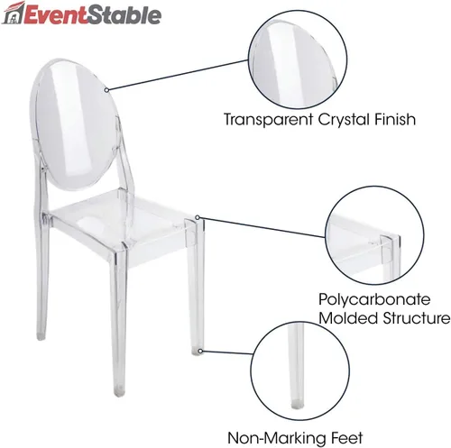 Vista 6 de EventStable Silla fantasma de policarbonato sin brazos, sillas de comedor transparentes de grado comercial, sillas transparentes con respaldo