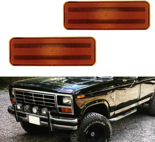 Vista 8 de Para 1980 1981 1982 1983 1984 1985 1986 Ford BRONCO F-150 F-250 F-350 Luces de marcador laterales de parachoques delantero lente ámbar LED