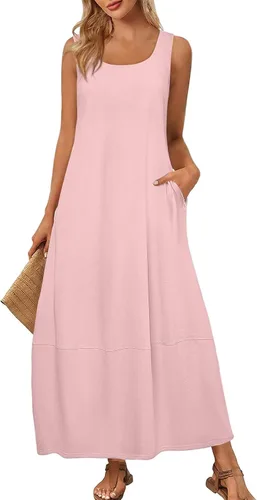 Vista 24 de Vestidos de iglesia para mujer 2025, casual, holgado, sin mangas, largo, fluido, vestido de verano con bolsillos