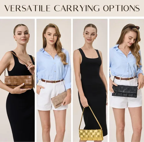 Vista 5 de CHUNLI Bolsos de mano tejidos de noche para mujer, bolso cruzado de poliuretano para noche, eventos formales, boda, fiesta