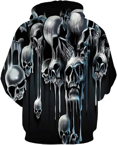Vista 2 de Lontse Hoodies Men Skull 3D Graphic Print Sweatshirts Pullover Tops with Pocket
