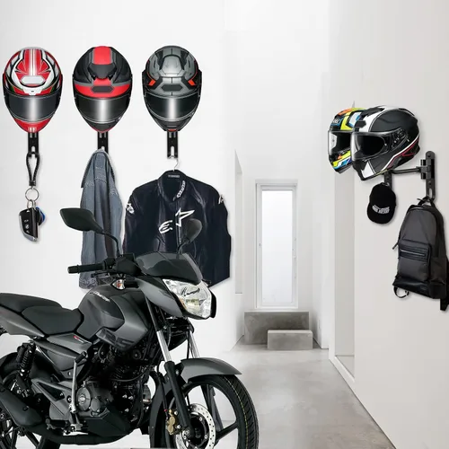 Vista 5 de Motorcycle Helmet Holder Wall Mount, Helmet Hanger 180° Rotation Helmet Rack with Double Hook for Football Helmet