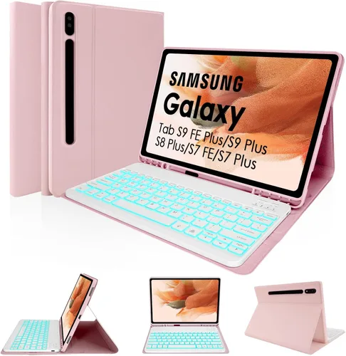 Vista 10 de LAMA Funda con teclado retroiluminado para Samsung Galaxy 12.4 pulgadas S10 Plus/S9 FE+/S9+/S8+, 12.4 pulgadas, S7 FE/S7 Plus, funda desmontable