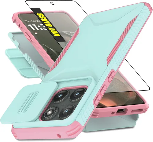 Vista 9 de Funda para Motorola Moto Edge 2025 con 1 protector de pantalla HD y cubierta para cámara deslizante [grado militar], funda protectora resistente a