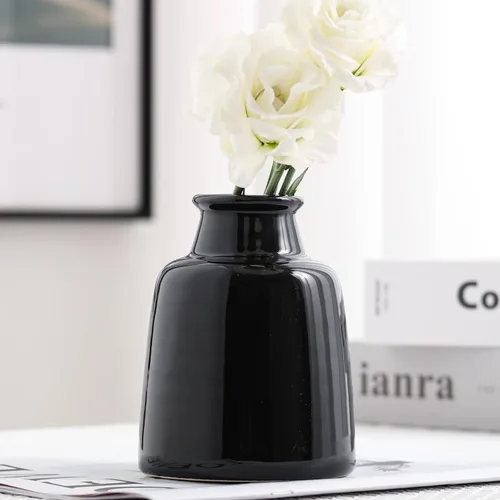 Vista 4 de Juego de 3 jarrones negros pequeños para decoración moderna del hogar, jarrones de cerámica para centros de mesa, jarrones de flores para sala