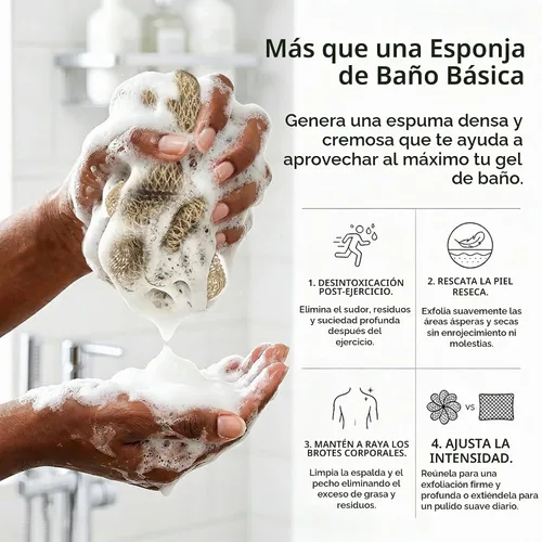 Vista 3 de UJFQBH African Net Sponge Authenti, exfoliante corporal para espalda y zonas de difícil acceso, exfoliante diario suave para limpieza profunda Gris