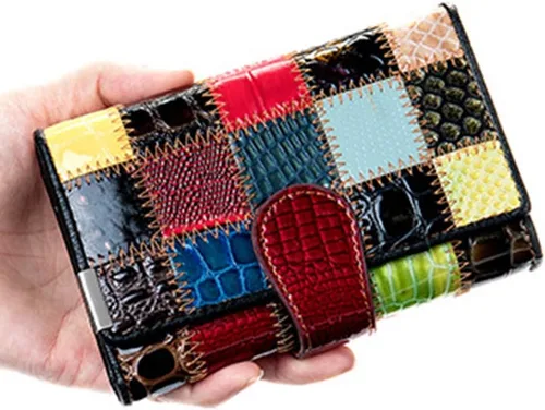 Vista 7 de Carteras multicolor para mujer, tarjetero de cuero genuino, monederos grandes, embrague para teléfono, Multicolor-S, Cartera de viaje