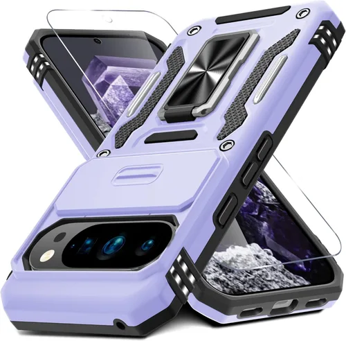 Vista 57 de DEERLAMN Funda para Google Pixel 8 con cubierta deslizante para cámara + protector de pantalla (1 paquete), soporte de anillo giratorio grado