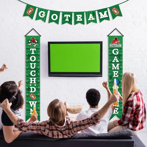 Vista 5 de Letrero de decoración de fútbol para porche, cartel colgante de bienvenida para puerta temática deportiva, fiesta, juego, festival, suministros