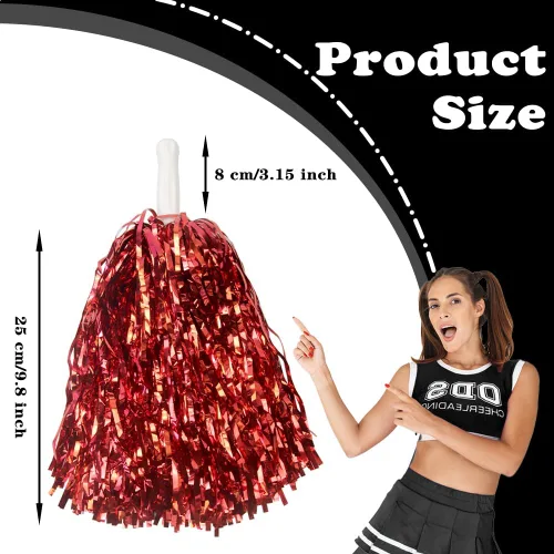 Vista 2 de Lovecheer 24 piezas Pompones de animadora metálicos con asa, pompones de animación para equipo deportivo, espíritu de equipo de animadoras