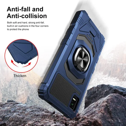 Vista 5 de Funda compatible con Cricket Vision Plus con protector de pantalla de vidrio templado [grado militar] anillo de montaje en automóvil con soporte a