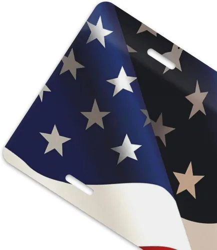 Vista 4 de Placa de matrícula patriótica con bandera americana, estrellas y rayas de aluminio, cubierta de placa de matrícula delantera para automóvil