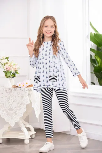 Vista 3 de Arshiner Conjuntos de pijama para niñas pequeñas, conjuntos de ropa de conejo, conjuntos de manga larga de 2 piezas, conjuntos de leggings superiores