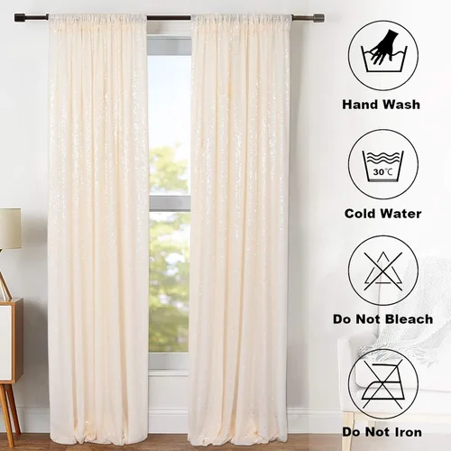 Vista 7 de ShinyBeauty Cortinas de lentejuelas 2 paneles marfil de 2 x 7 pies - Cortinas de fondo con purpurina 2 paquetes para fiestas de cumpleaños y pared