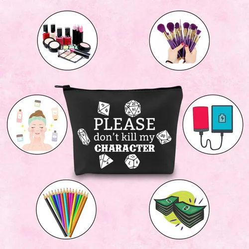 Vista 3 de TSOTMO Bolsa de almacenamiento de dados para jugadores, con cremallera, con texto en inglés "Please Don't Kill My Character, Blanco, Carácter