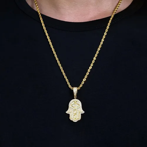 Vista 3 de Collar con colgante de mano Hamsa chapado en oro real de 18 quilates o blanco con dije de mano de Hamsa, protección de buena suerte, cadena