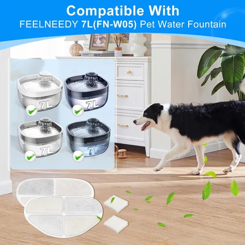 Vista 2 de Paquete de 12 filtros y 12 esponjas de bomba de agua para perros, compatible con fuente de perro FEELNEEDY de 7L/1.8 galones (FN-W05), 12+12 filtros
