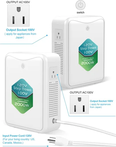 Vista 2 de ZHENGXI Convertidor de voltaje de 120v a 100v 2000W transformador reductor, sin ruido, diez funciones de protección, usando electrodomésticos