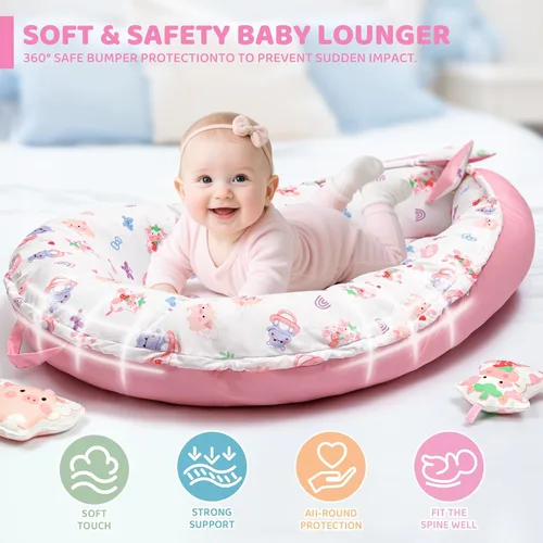 Vista 6 de Tapete de juego rosa para bebé, 7 en 1, tapete de gimnasio infantil para desarrollo sensorial y motor, lavable y portátil, tapete de actividad