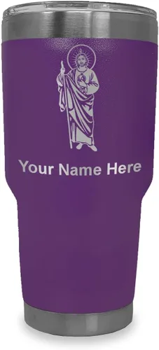 Vista 31 de LaserGram Vaso aislado al vacío de 20 onzas, Saint Jude, grabado personalizado incluido (negro)