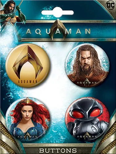 Vista 2 de Ata-Boy DC Comics Aquaman Movie Set de 4 botones coleccionables de 1.25