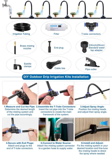 Vista 6 de Kits automáticos de riego por goteo, sistema de riego de jardín, incluye filtro inhibidor de calcio y manguera de riego de 50 pies y 5/16 pulgadas