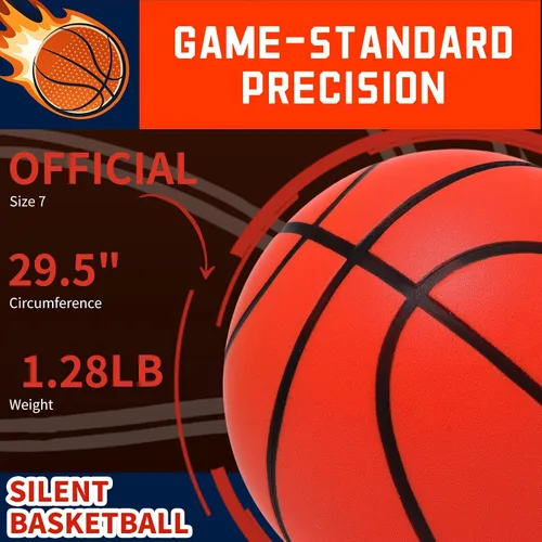 Vista 2 de Baloncesto silencioso tamaño 7 (29.5 pulgadas), pelota de baloncesto pesada sin aire para interiores, pelota de entrenamiento de ensueño acanalada