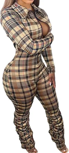 Vista 2 de KUFV Overol de manga larga con hombros descubiertos para mujer, para otoño