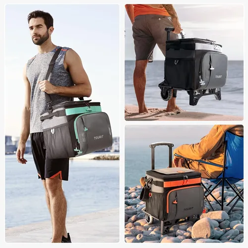 Vista 7 de TOURIT Enfriador plegable para 50 latas, a prueba de fugas, con ruedas y carrito todo terreno para playa, campamento, patio, viajes, al aire libre