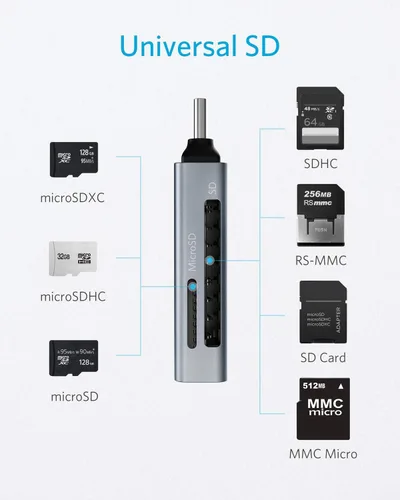 Vista 3 de Anker Lector de tarjetas SD, lector de tarjetas de memoria USB C 2 en 1 para cámara digital, visor de tarjetas SD con doble ranura para SDXC, SDHC