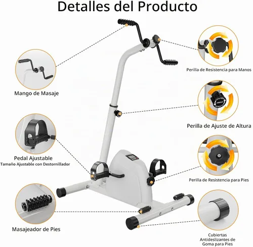 Vista 13 de Ejercitador de pádel, mini bicicleta estática para ciclismo de piernas y brazos, ejercicio de calentamiento Blanco
