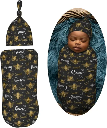 Vista 2 de Manta de bebé para recién nacido con gorro, saco de dormir suave para bebé, elástico y ajustable, mantas para recibir