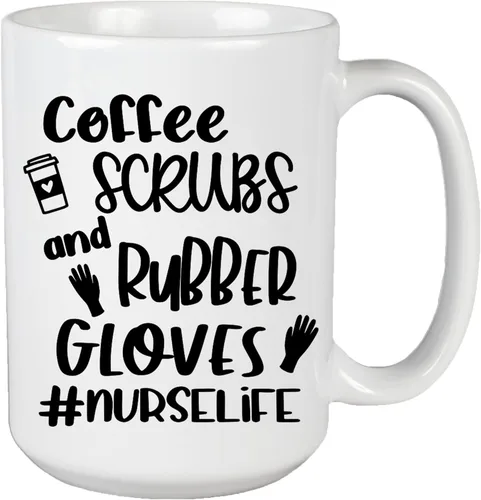 Vista 10 de Exfoliantes de café y guantes de goma #Nurselife, taza de café impresa para enfermera, regalo para enfermera (diseño 1, 11 onzas)