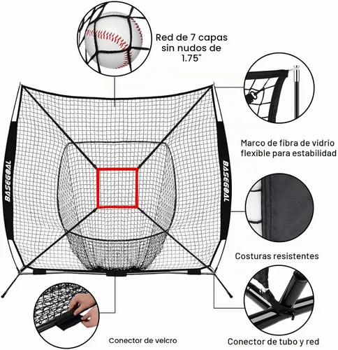 Vista 6 de BaseGoal 7x7ft Baseball Practice Net with Batting Tee and Strike Zone