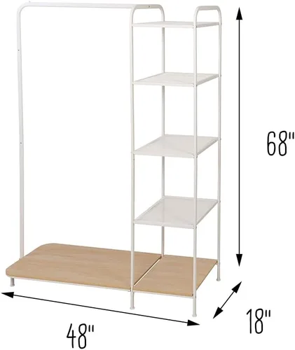 Vista 3 de Honey-Can-Do Perchero para ropa, perchero con estante de madera, independiente, fácil de montar, metal resistente, solución de almacenamiento