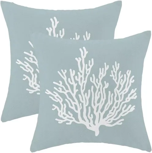 Vista 6 de AEIOAE Juego de 2 fundas de almohada costeras de 16 x 16 pulgadas, fundas de cojines decorativos náuticos de playa con estrellas de mar negras