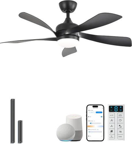 Vista 31 de Sofucor Ventilador de techo inteligente de 52", ventiladores de techo blancos para interiores/exteriores con luces y control remoto, funciona