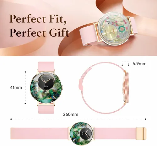 Vista 5 de Relojes inteligentes para mujer, pulseras pequeñas, correa de silicona rosa de 1.614 in, reloj inteligente con llamada Bluetooth, pantalla AMOLED