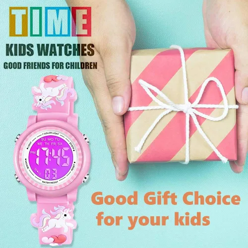Vista 7 de Venhoo Kids Watches 3D Cartoon Waterproof 7 Color Lights Toddler Wrist Digital Watch with Alarm Stopwatch for 3-10 Year Girls Little Child