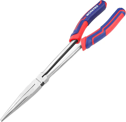 Vista 8 de WORKPRO Alicates de punta de aguja premium de 6 pulgadas, precisión de abrazadera de papel, acero CRV resistente, agarre suave con cortador