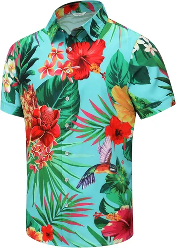 Vista 45 de SheLucki - Camisa hawaiana para hombre, unisex, de manga corta, con botones, para la playa y el verano, ropa casual estampada con sombra de palmas