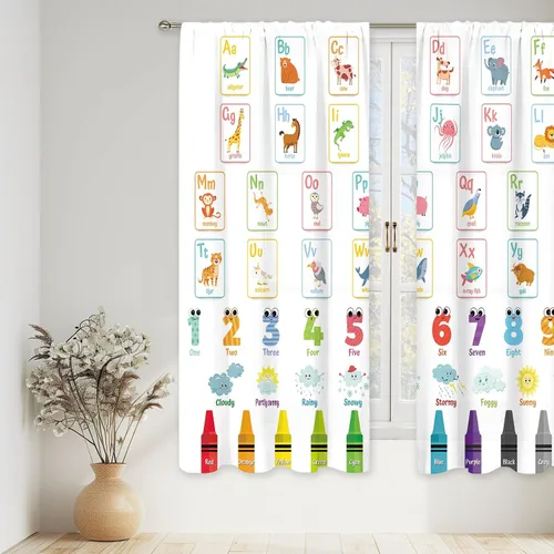 Vista 5 de MESHELLY Cortinas del alfabeto ABC para niños, 42 pulgadas de ancho x 63 pulgadas de alto, bolsillo para barra, colorido, caricatura, aprendizaje